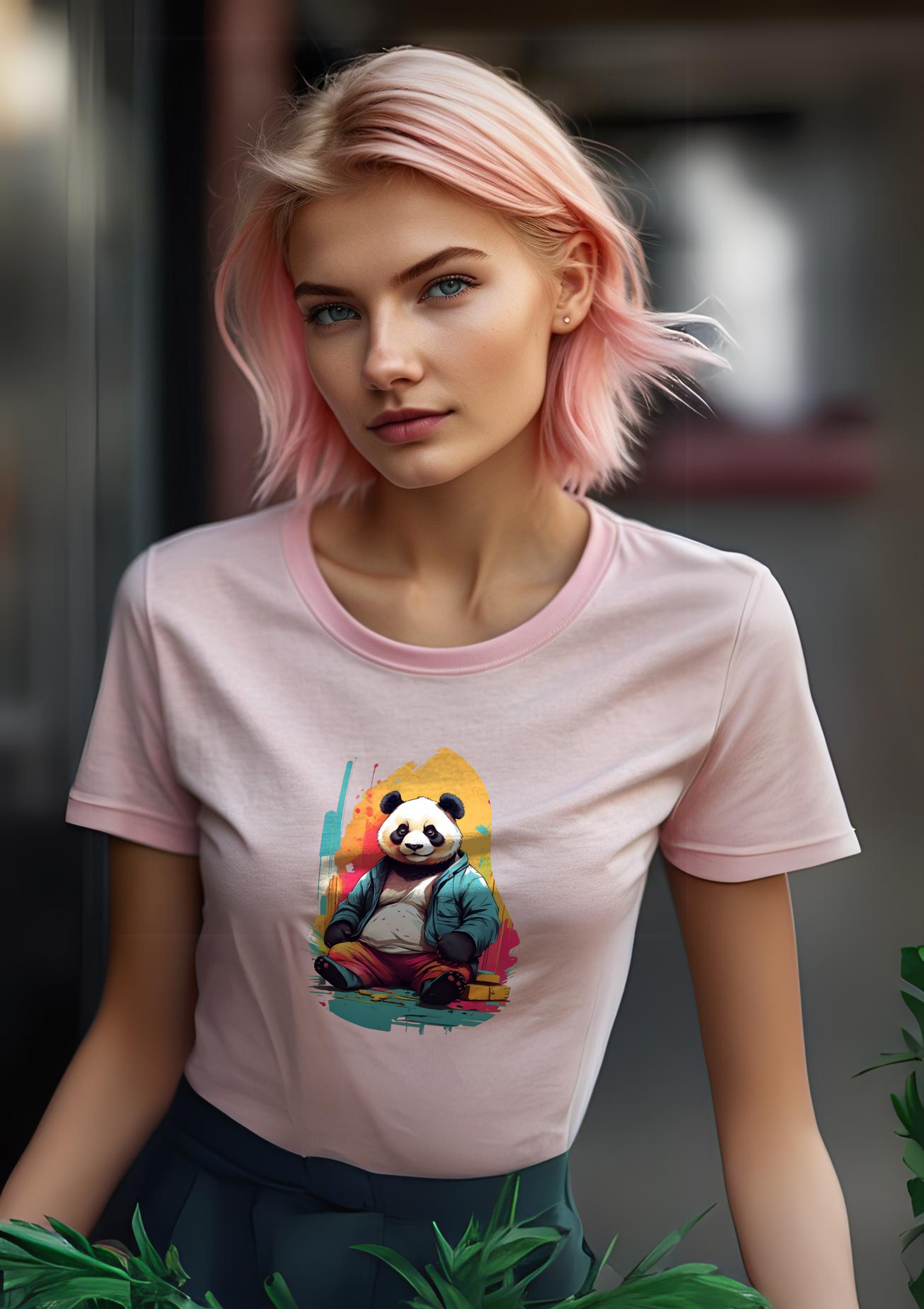 City Streets, Panda Beats - T-Shirt, Bio-Baumwolle