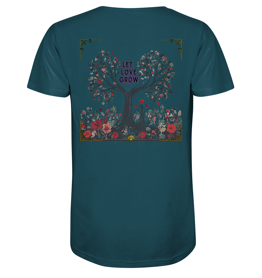 let love grow - Bio-Baumwoll T-Shirt, zweiseitiger Druck