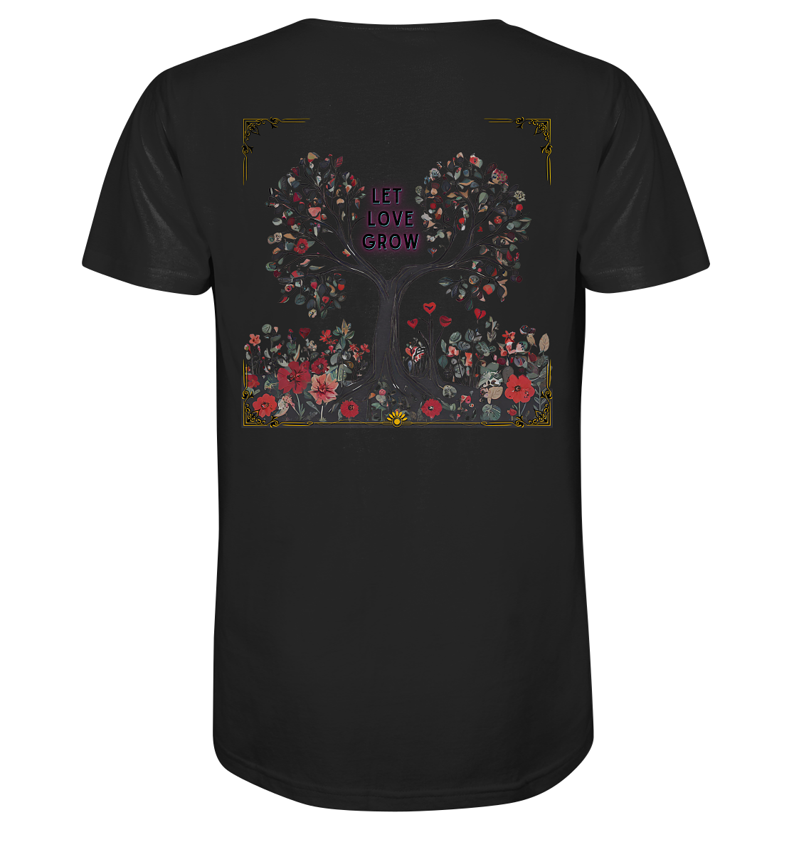 let love grow - Bio-Baumwoll T-Shirt, zweiseitiger Druck