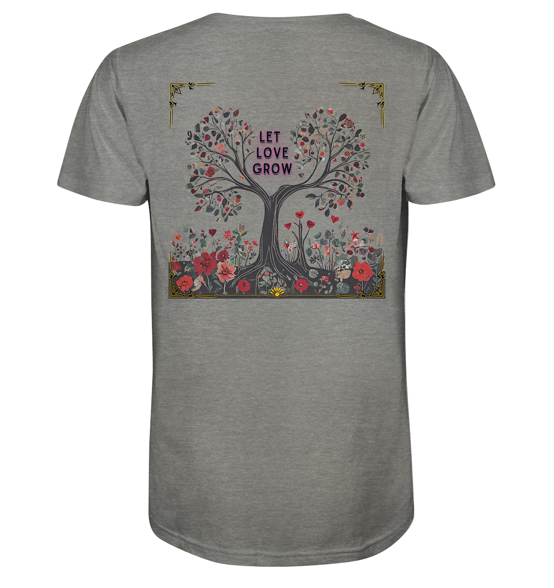 let love grow - Bio-Baumwoll T-Shirt, zweiseitiger Druck