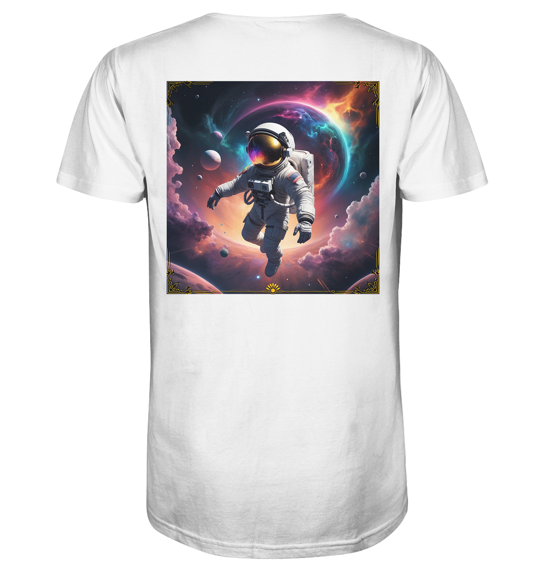 lost in space - Bio-Baumwoll T-Shirt, zweiseitiger Druck