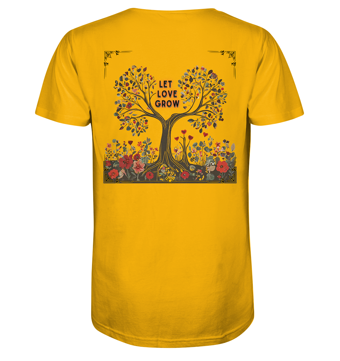 let love grow - Bio-Baumwoll T-Shirt, zweiseitiger Druck