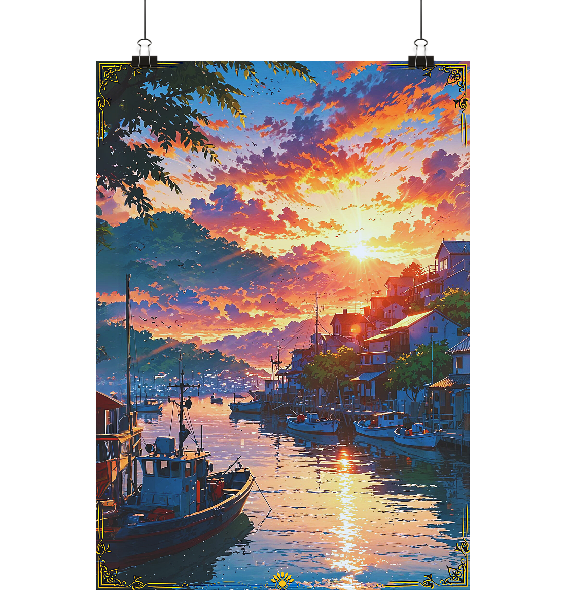 Sonnenfeuer über dem Hafen - Poster (Hochformat)